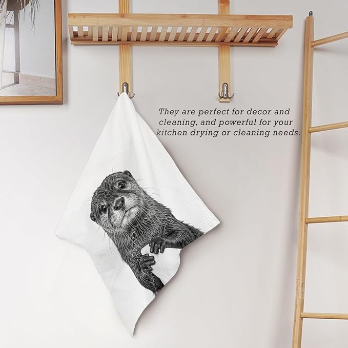 13x13 Cute Otter Kitchen Towels 1 PCS, Funny Otter Gifts for Women, Otter Decor Hand Towels for Bathroom, Cute Animal, Women, Pet Owners Housewarming-02