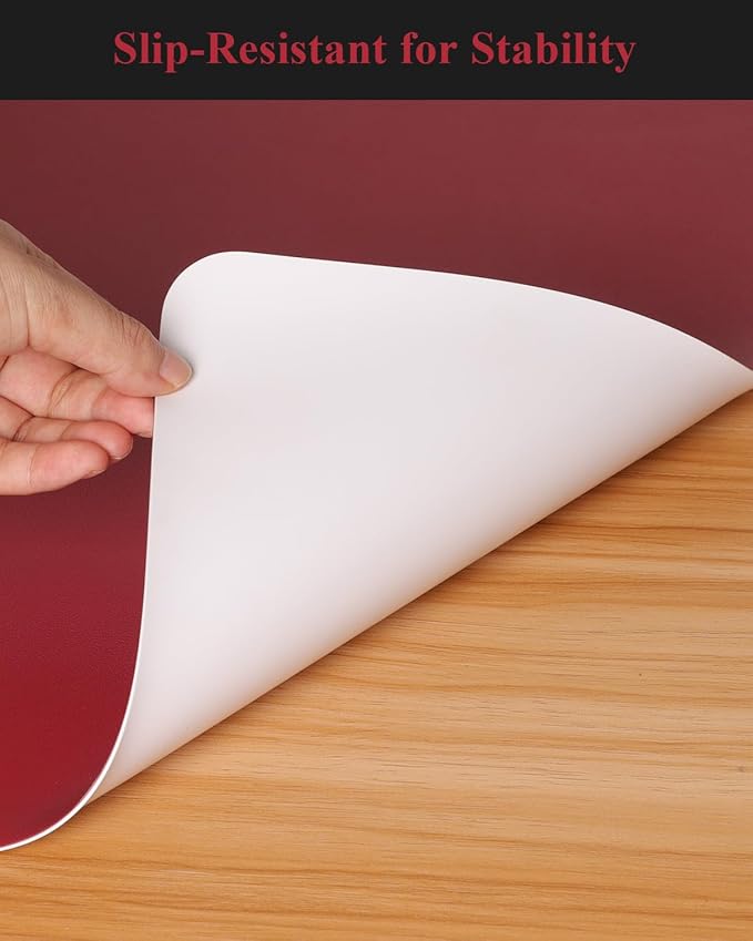 Wine Red Plastic Table Cover Protector, 36" x 72" Waterproof Easy Flat PVC Desk Pad Mat, 1.5mm Thick Rectangle Vinyl Table Top Protector for Dining Room Table, Office, Dresser