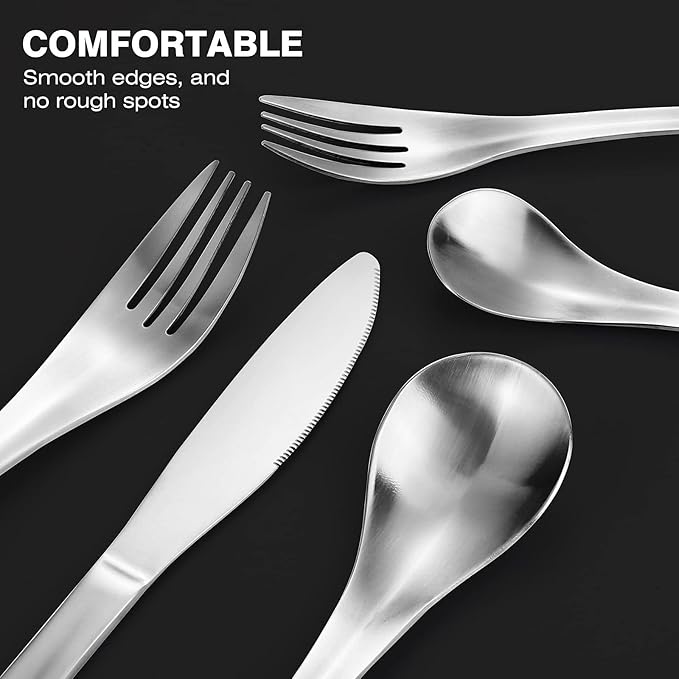 Silverware Set, Bysta 20-Piece Flatware Set, Stainless Steel Utensils Service for 4, Tableware Cutlery Set for Home and Restaurant, Include Knife/Fork/Spoon, Satin Finish, Dishwasher Safe