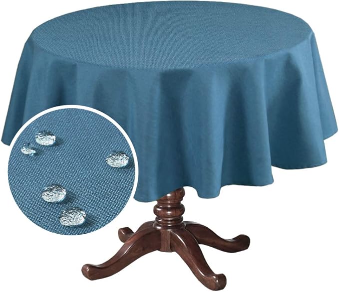 H.VERSAILTEX Linen Textured Table Cloths Round 60 Inch Premium Solid Tablecloth Spill-Proof Waterproof Table Cover for Dining Buffet Feature Extra Soft and Thick Fabric Wrinkle Free, Ink Blue