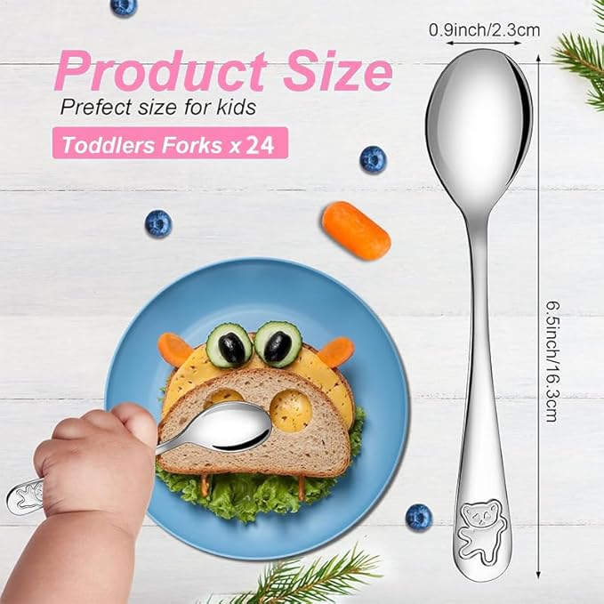 Jeffbaubl 24 Piece Kids Spoons, 6.5 inch Stainless Steel Toddler Spoons, Metal Children Spoon Flatware, Baby Spoon for Self Feeding, Child and Toddler Safe Silverware Kids Utensils, Dishwasher Safe
