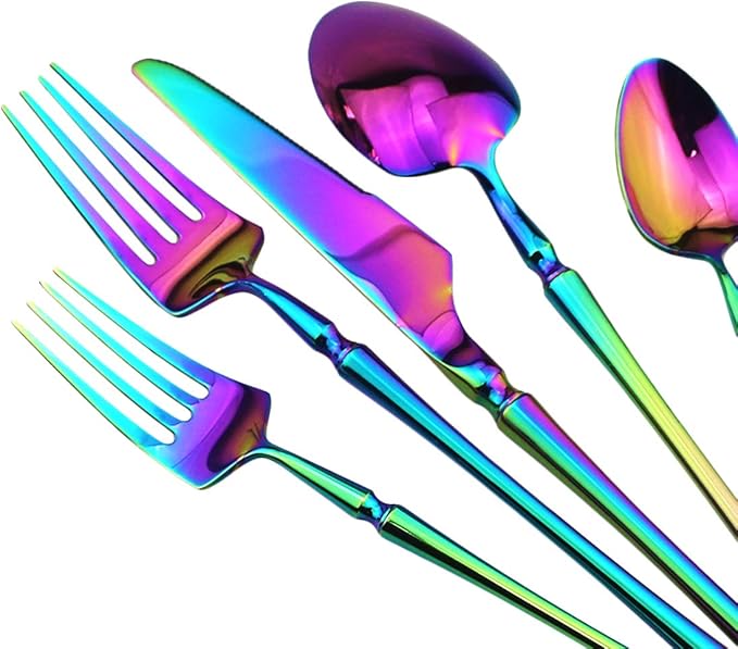 Gugrida 20 piece Rainbow Flatware Set 304 Stainless Steel Fork Spoon Cutlery Luxury Mirror Polished Colorful Silverware, Dishwasher Safe, Service for 4