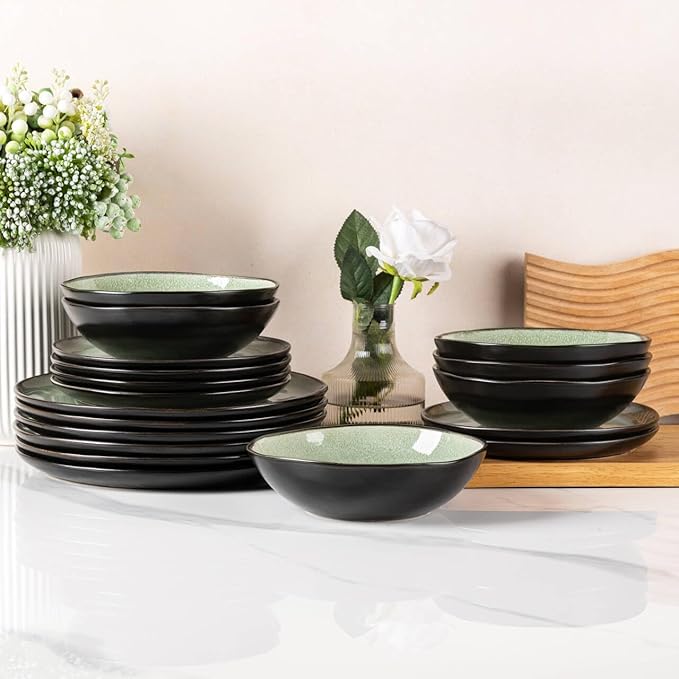 AmorArc Ceramic Dinnerware Sets,Handmade Reactive Glaze Stoneware Plates and Bowls Set,Highly Chip and Crack Resistant | Dishwasher & Microwave Safe Dishes Set,Service for 4 (12pc)