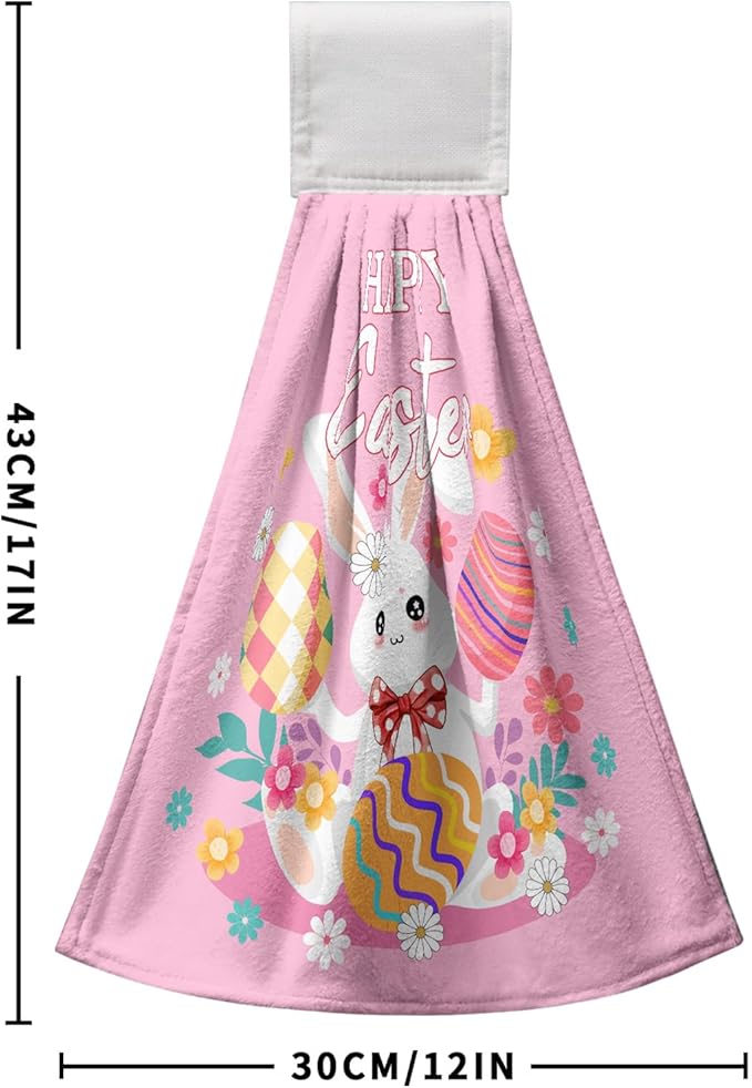 Easter Bunny Hanging Dish Towels Set of 2 Pink Rabbit Eggs Kitchen Towels with Loop Happy Easter Hand Tie Towel Spring Floral Soft Absorbent Tea Towel for Bathroom Kitchen Laundry Room