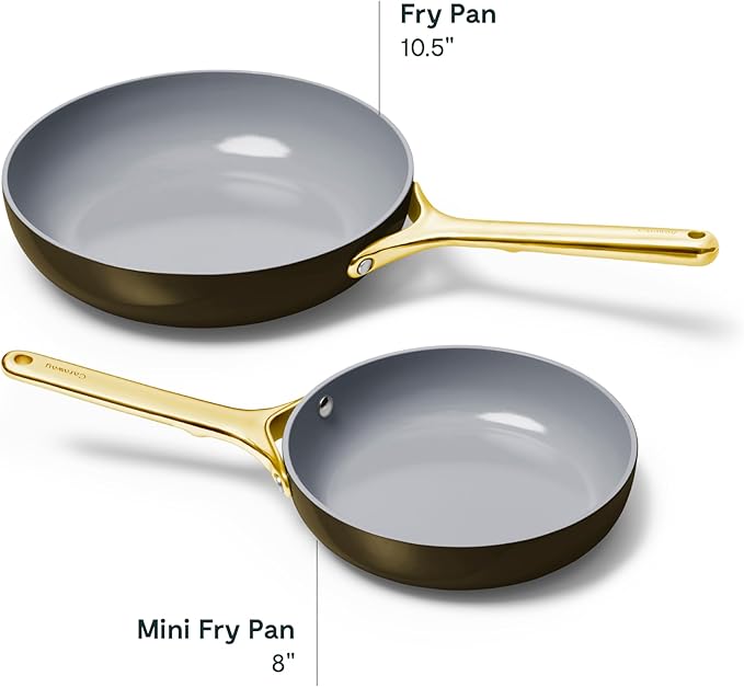 Caraway Fry Pan Duo - Nonstick Ceramic Frying Pan (8" & 10.5”) - Non Toxic, PTFE & PFOA Free - Oven Safe & Compatible with All Stovetops (Gas, Electric & Induction) - Black