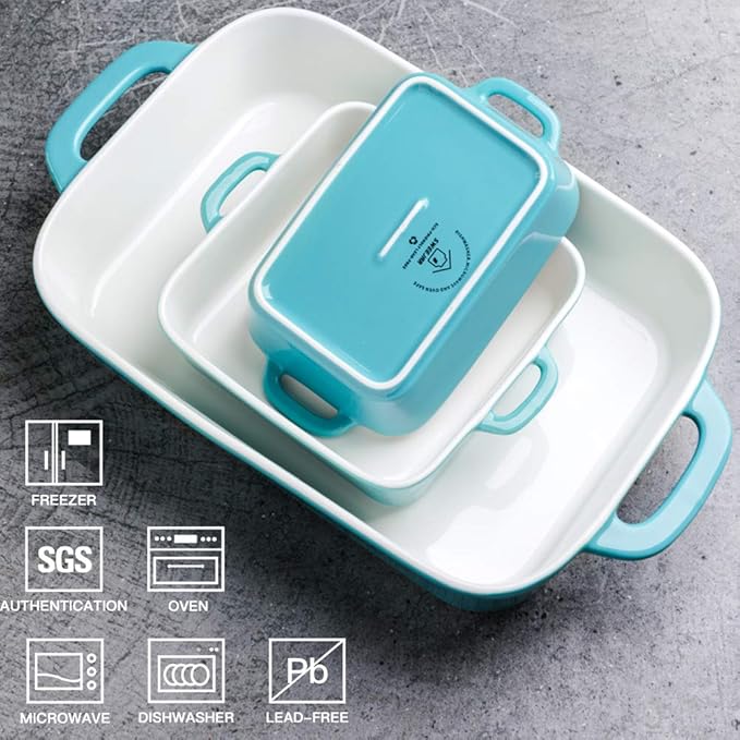 Sweejar Ceramic Bakeware Set, Rectangular Baking Dish for Cooking, Kitchen, Cake Dinner, Banquet and Daily Use, Casserole Dishes for Oven Porcelain Baking Pans (Turquoise)