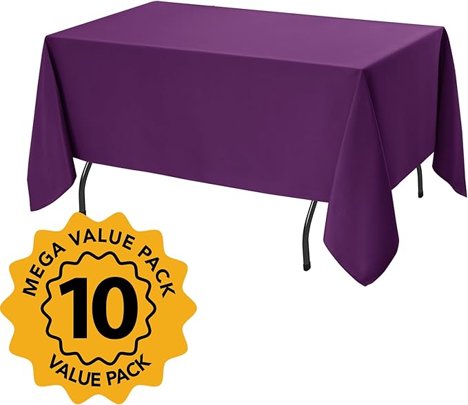 10-Pack Purple Tablecloths for Rectangle Tables, 70 x 108 Inches, Stain-Resistant Polyester Fabric for 6 Foot Tables - Washable Table Covers for Weddings, Banquets, Birthday Parties, Events