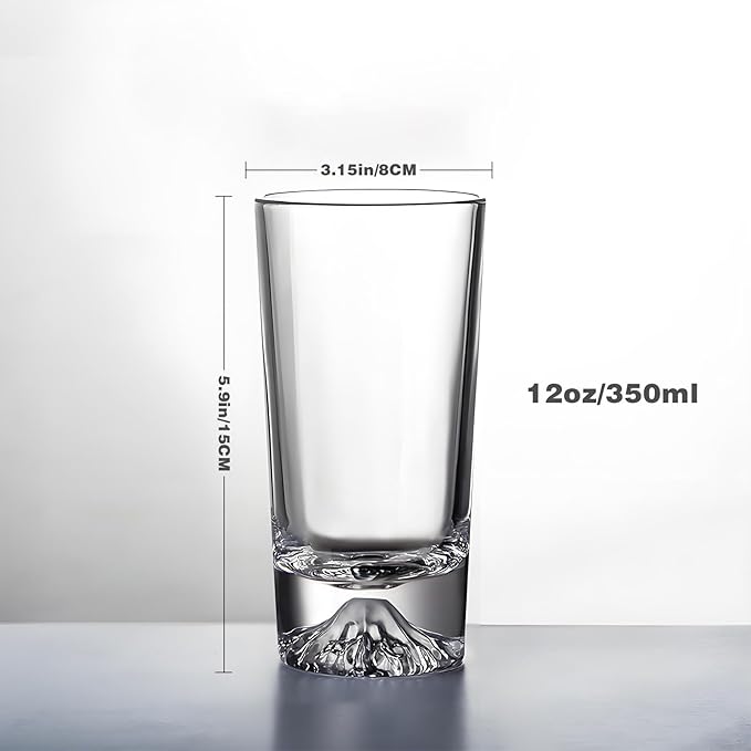 Glass Cups Set of 4 – 12oz Drinking Glasses with Mountain Base – Glasses Drinking Set & Water Glasses for Cocktails, Juice, Water – Premium Glassware for Home Bar (Crystal Mountain)