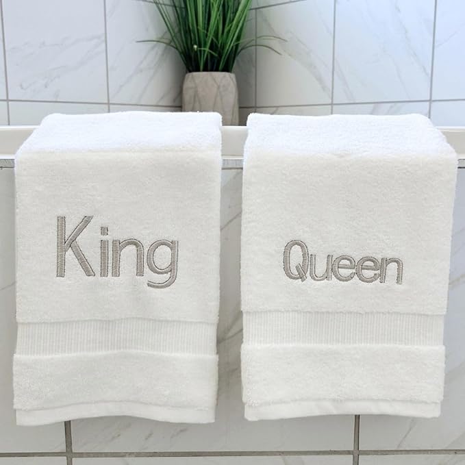 Silver Monogrammed Hand Towels for Bathroom - Luxury Hotel Quality Personalized Initial Decorative Embroidered Towel for Powder Room, Spa - GOTS Organic Certified - King and Queen