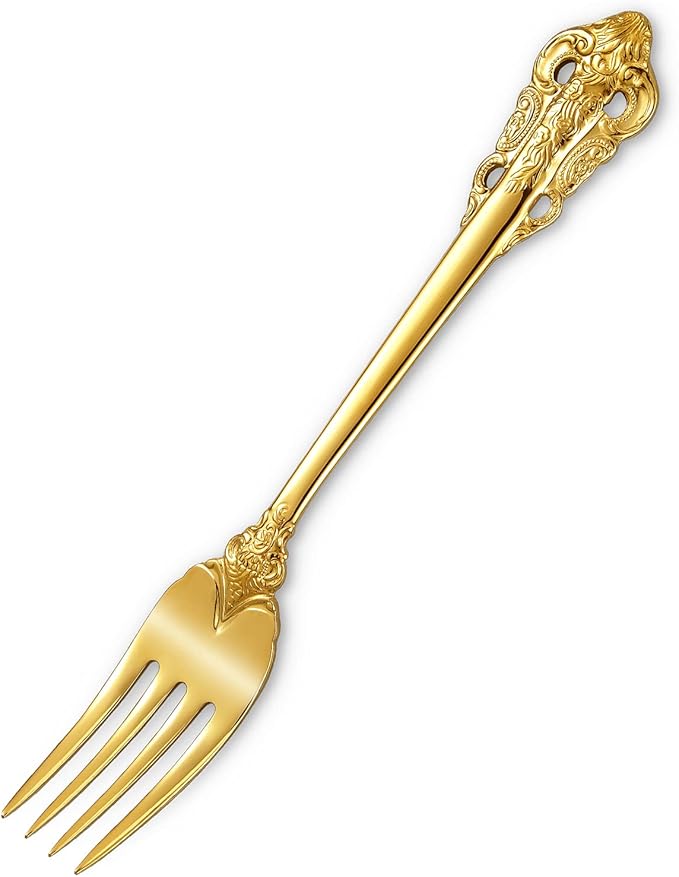KEAWELL Luxury Salad Forks Dessert Forks Set, Set of 4, 18/10 Stainless Steel, 7 Inches, Dishwasher Safe, Mirror Polished, Silverware Fork Set (Gold)