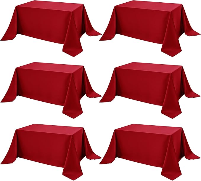 6-Pack Red Tablecloths for Rectangle Tables, 90 x 156 Inches, Stain-Resistant Polyester Fabric for 8 Foot Tables - Washable Table Covers for Weddings, Banquets, Birthday Parties, Events