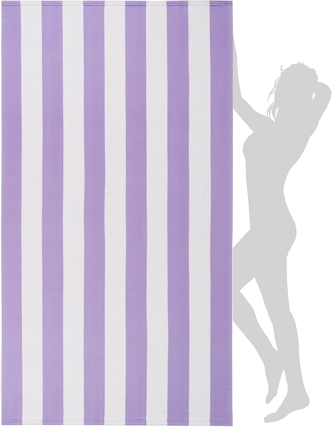 WILFA Extra Large Striped Lightweight Pool Towel, XL Mircofiber Cabana Swim Travel Towel for Adults, Light Purple
