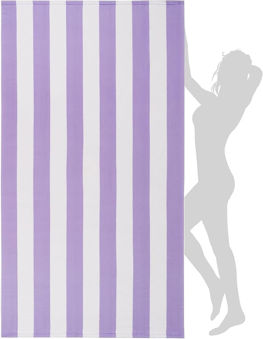 WILFA Extra Large Striped Lightweight Pool Towel, XL Mircofiber Cabana Swim Travel Towel for Adults, Light Purple