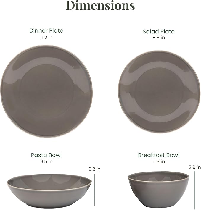 Larder & Vine Ceramic Stoneware Dinnerware 16-Piece Set, 4 Place Settings (French Gray)