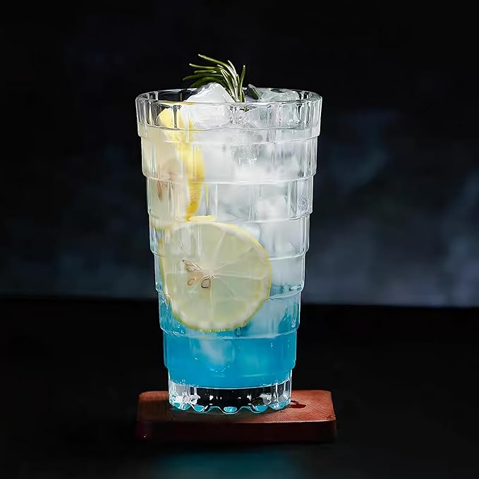 Vintage Drinking Glasses Set of 6, Mojito Glass Cups Stackable Water Tumbler, for Beer, Cocktail, Whiskey, Juice & Mixed Drinks. (15 OZ)