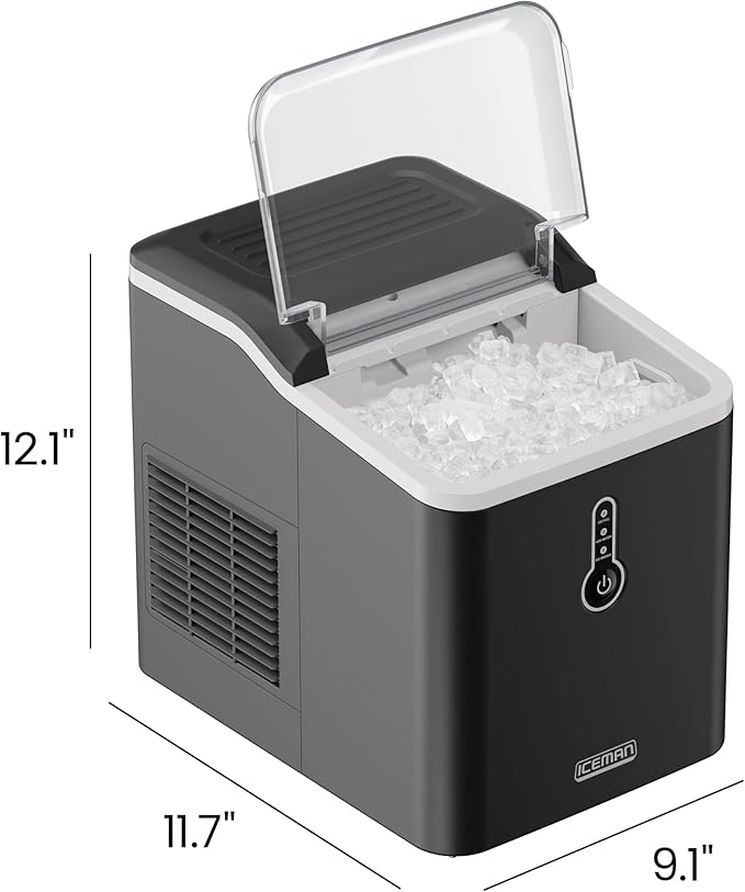 Iceman by Chefman Nugget Ice Maker Countertop, Pebble Ice Maker Machine, 26 lb in 24 Hours, Ready in 6 Minutes, Removable Ice Basket, Fun and Chewable Cubes, 1.5L Water Tank, Self-Cleaning Function