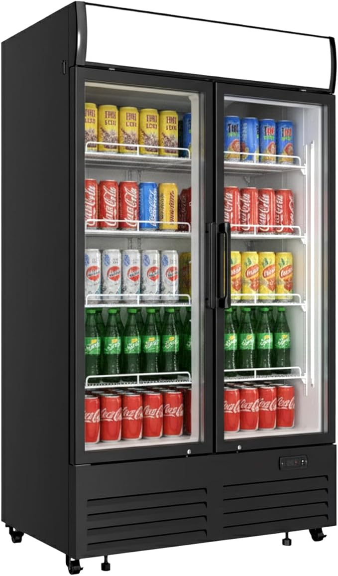 26 cu.ft Commercial Refrigerators with 2 Glass Door, Beverage Fridge with LED Light Display Upright Merchandiser, Drink Cooler with 8 Adjustable Shelves Black ETL Approved
