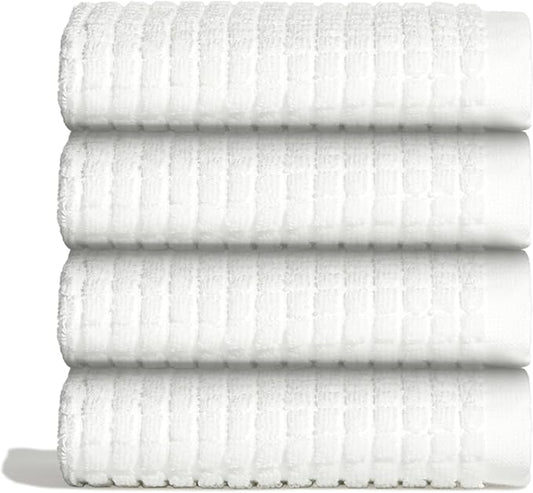ONSEN Terry Cotton Waffle Face Towel Set – 4 Pack Luxury Cotton Face Towels, Quick Dry & Absorbent Washcloths – Soft, Lightweight, Durable Bathroom Towels for Everyday Use (White, 12x12 in)