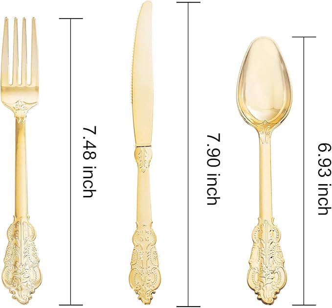 NOCCUR 180PCS Gold Plastic Cutlery Set - Gold Plastic Silverware Disposable - Include 60 Forks, 60 Spoons, 60 Knives - Perfect for Wedding/Fall Party/Thanksgiving