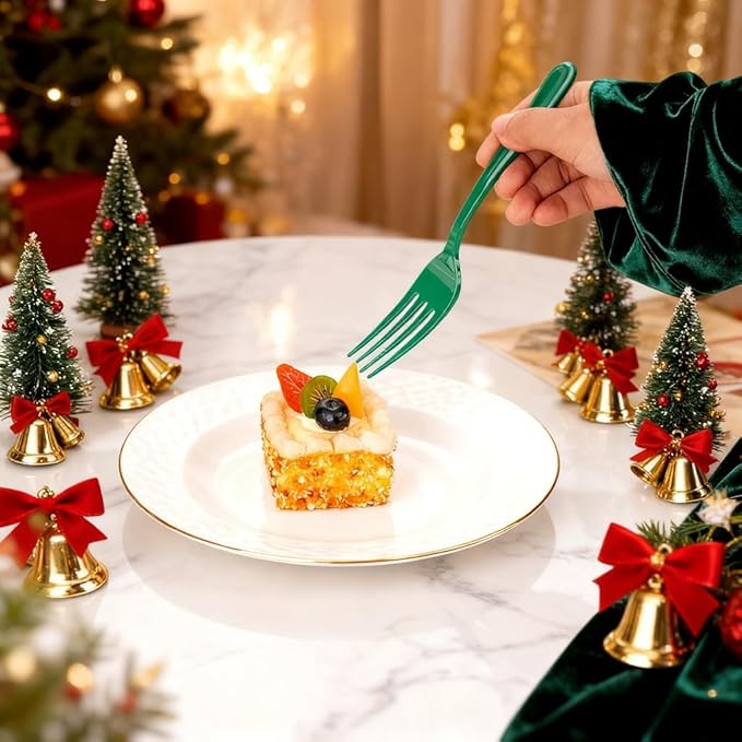 WDF 160 Pcs Green Plastic Silverware - Heavy Duty Christmas Silverware Includes 80Forks, 40Spoons, 40Knives, Green Plastic Utensils Perfect for Christmas Party or Daily Using