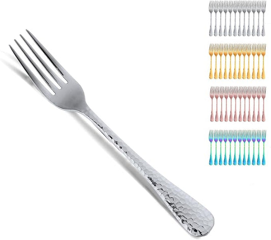 Buyer Star 12 Pieces Hammered Dinner Forks Set, 7.9 Inch Stainless Steel Forks,Table Forks,Flatware Forks, Mirror Finish & Dishwasher Safe,Use for Home,Kitchen or Restaurant (Silver)