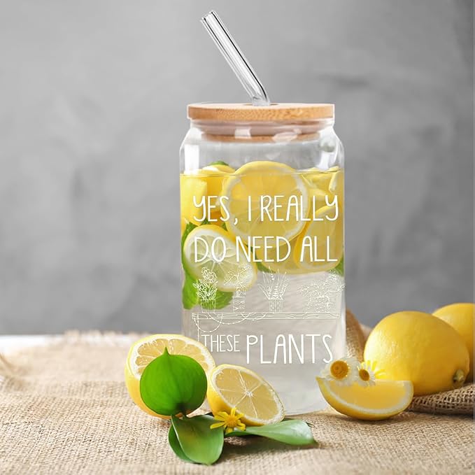 Plant Lover Gifts for Women Plant Themed Glass Cup with Lid and Straw Cute 16 Oz Plant Cup Plant Gifts for Plant Lovers Gifts for Gardeners Women Birthday Christmas Gifts for Plant Lady