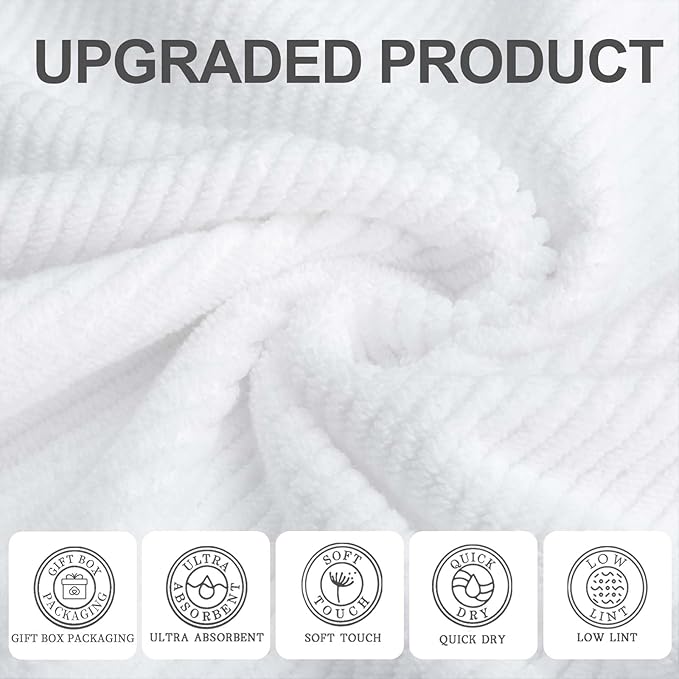 VOOVA & MOVAS White Hand Towels - 100% Cotton | Lightweight | Thick | Quick Dry | Soft | Absorbent, 4 Pack Large 18" x 28", Bath Hand Towels for Bathroom, Luxury Towel Gift Set
