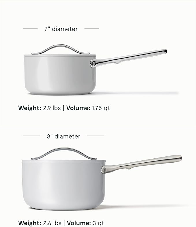 Caraway Nonstick Ceramic Sauce Pan with Lid (3 qt) - Non Toxic, PTFE & PFOA Free - Oven Safe & Compatible with All Stovetops (Gas, Electric & Induction) - Gray