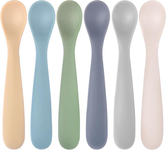 Silicone Baby Spoons Self Feeding 6+ Months, 6 Pack First Stage Baby Led Weaning Supplies, Soft Tip Feeding Spoon, BPA Free, Dishwasher and Boil Safe