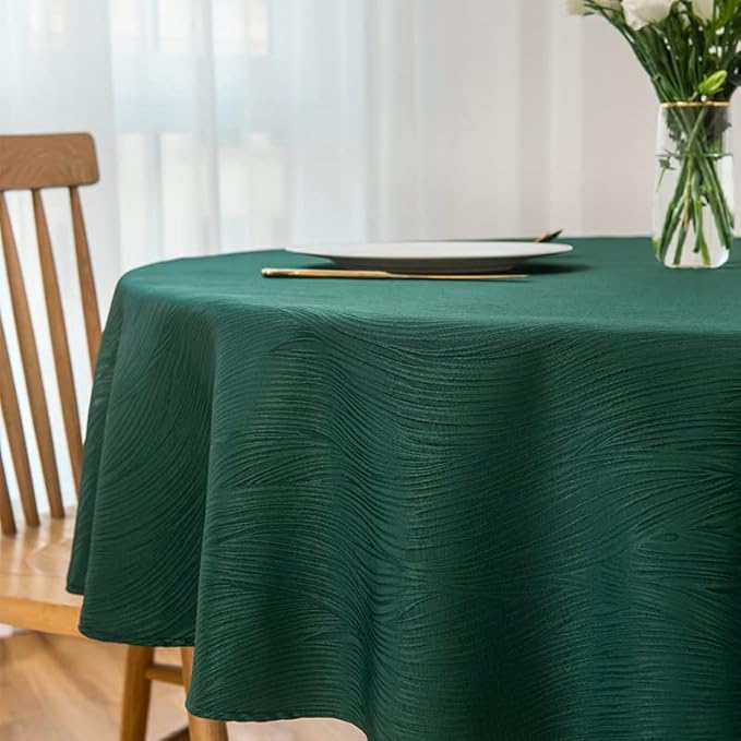 maxmill Christmas Hunter Green Tablecloth, Spill-Proof and Water Resistance Heavy Weight Soft Circular Table Cloth for Christmas, Holiday and Family Gatherings, Dinner Round 90 Inch, Hunter Green
