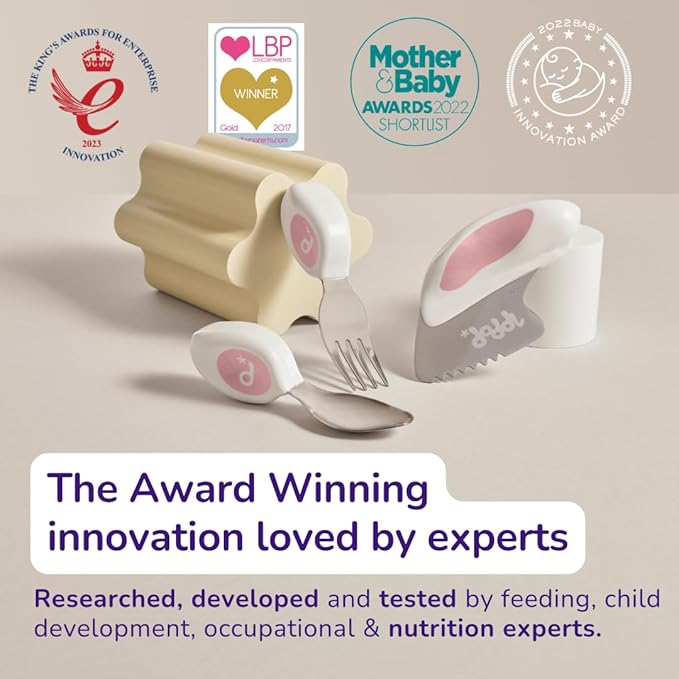 doddl Toddler Utensils, Ergonomic Fork and Spoon Set for Self Feeding, Stainless Steel Silverware for 1-3 Year Olds, BPA Free, Dishwasher Safe (Dusky Rose (Twin Pack))