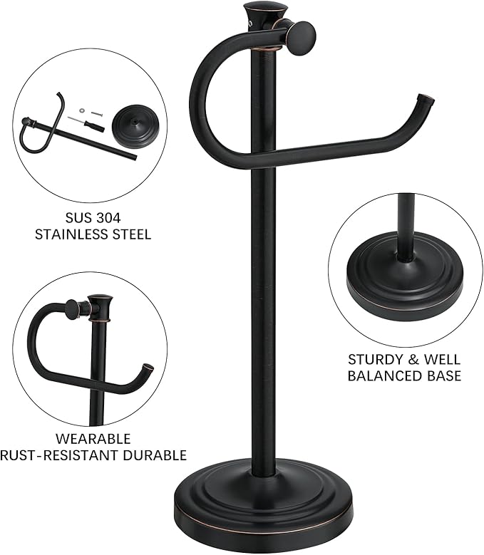 BESy 17 Inch Oil Rubbed Bronze Stand Towel Bar Hanger Hand Towel Bar Bathroom Vanity Countertop Towel Holder Free Standing Stainless Steel Towel Ring Hardware Accessories Towel Rack