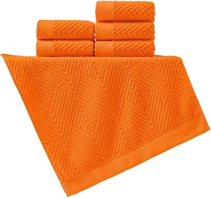 sense gnosis Super Soft Orange Washcloths Terry Striped Weave Pattern Ultra Absorbent 100% Cotton Washcloth for Home Bathroom Kitchen 13 X 13 Inch, 6 Pieces