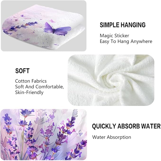 Lavender Hand Towels Set of 2 Lightweight Breathable Purple Floral Bath Towels Highly Absorbent Butterfly Lavender Towels for Bathroom Gym Hotel Decorative Fast Drying Towels 28.7x13.7 Inch