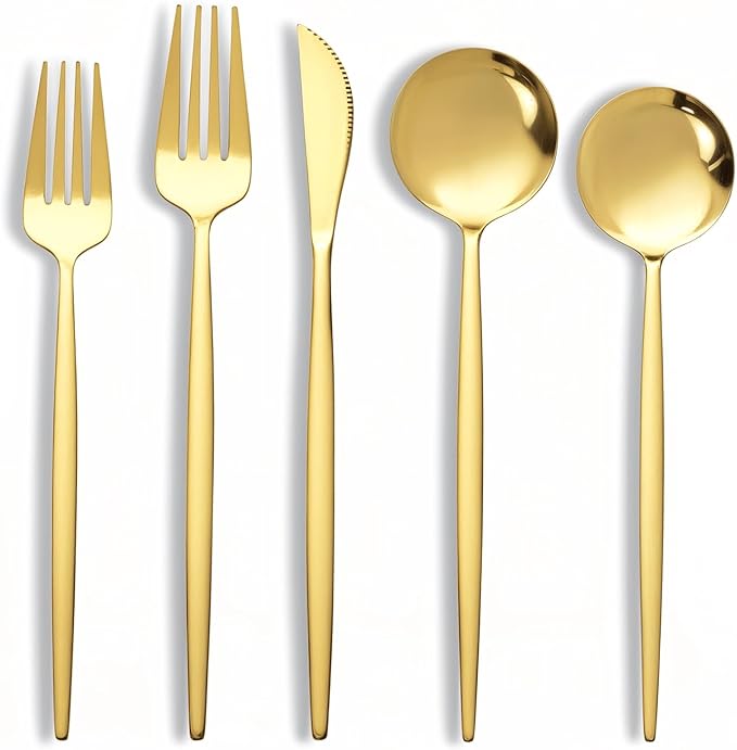 NOCCUR 20-Piece Gold Silverware Set for 4 - Stainless Steel Gold Flatware Set Include Knives, Spoons and Forks - Mirror Polished for Home/Party/Thanksgiving