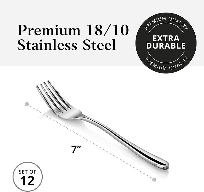 Artaste Rain II Forged 18/10 Stainless Steel (Silver (Set of 12), Salad Fork (7-Inch))