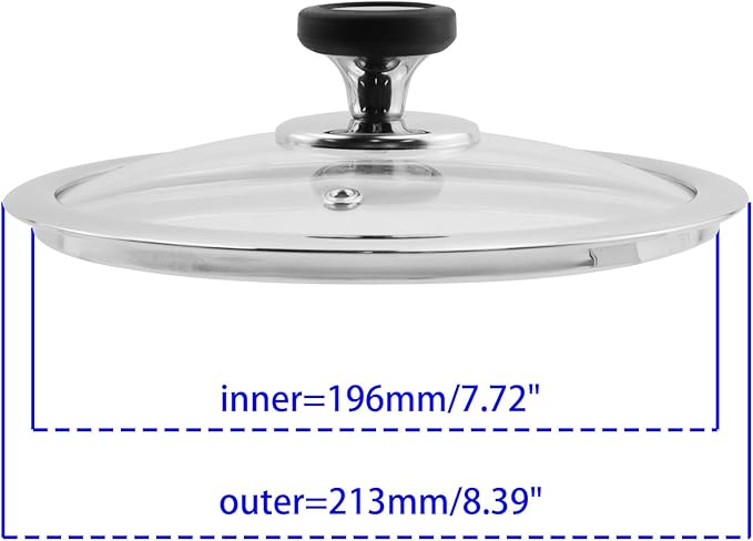 Woogim 8 Inch Universal Round Lid for Pots Tempered Glass Pan Lid,Silicone Handle Included,Dishwasher Safe,Oven Compatible up to 480℉,Universal Fit for Cast Iron Skillets & Stainless Steel Pots