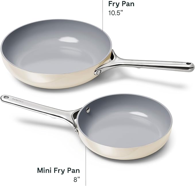 Caraway Fry Pan Duo - Nonstick Ceramic Frying Pan (8" & 10.5”) - Non Toxic, PTFE & PFOA Free - Oven Safe & Compatible with All Stovetops (Gas, Electric & Induction) - Cream