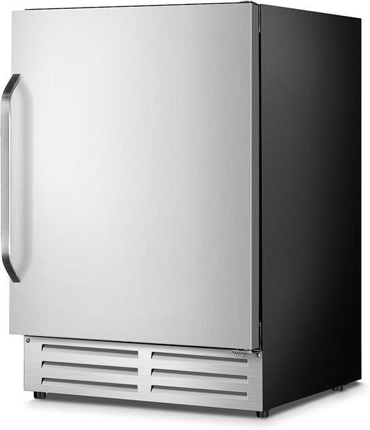 24 Inch Beverage Refrigerator Outdoor, Under Counter Beverage Cooler for Patio, Built-in Drink Fridge 210 Cans, with Stainless Steel Door for Soda, Beer, Wine
