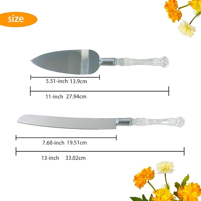 Adorox Elegant Cake Knife and Server Set Stainless Steel with Crystal Handle - Perfect for Weddings Anniversaries,and Special Celebrations (Sliver)