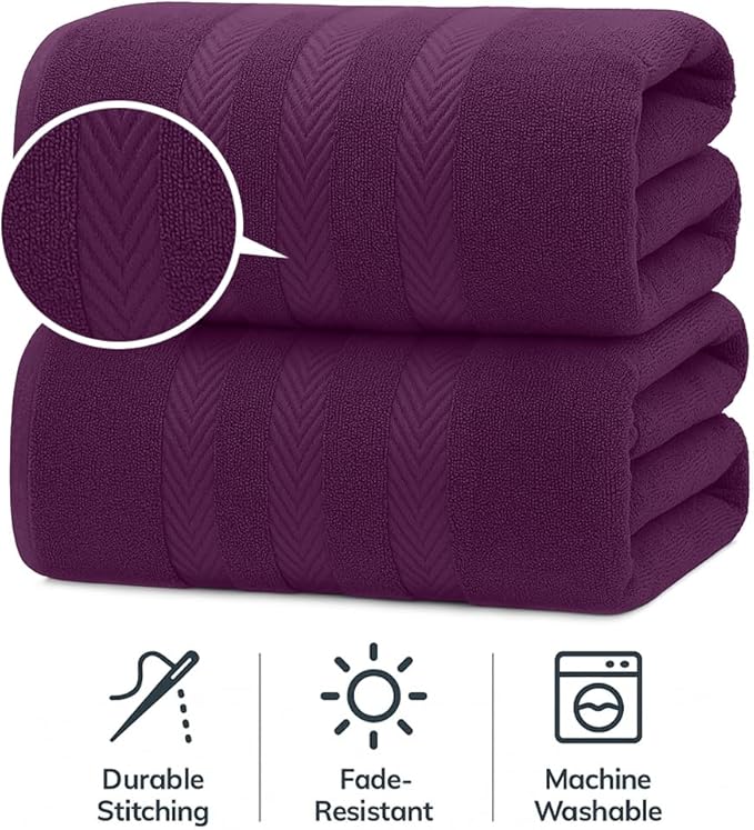 RIVERSIDE Pack of 2 Extra Large Bath Sheets 35 x 70 Inches - 100% Ring Spun Cotton Hotel Quality Oversized Bath Towels - Super Soft, Highly Absorbent & Quicker to Dry - Purple Passion