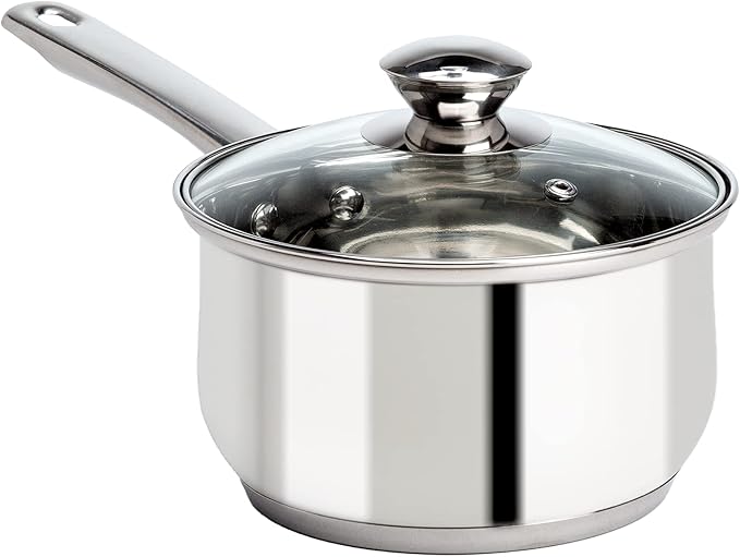 Ecolution Stainless Steel Sauce Pan, Encapsulated Induction Ready Cooking Pot with Glass Lid, Oven Safe, Dishwasher Safe Soup Pot, 2-Quart