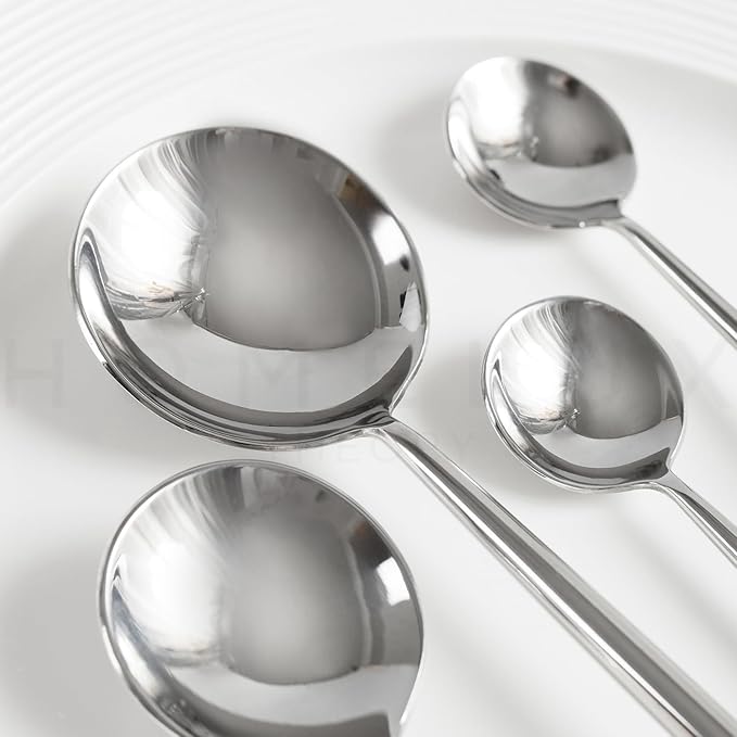 Homelux Theory 18/10 Stainless Steel Silverware Set, 4 Cutlery Set of 5pc Heavy Duty Spoons & Forks Set, Stainless Steel Kitchen Utensils, Adaline Royal Modern Utensils & Contemporary Flatware Set