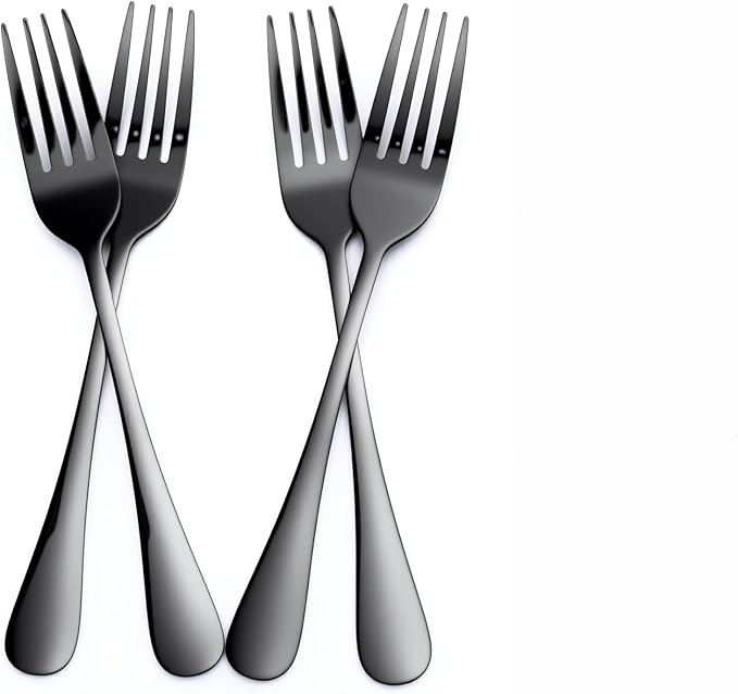 24 Pcs Balck Silverware Set for 4, Food-Grade Stainless Steel Flatware Set,Mirror Polished Cutlery Utensil Set, Include Steak Knife Fork and Spoo, Dishwasher Safe