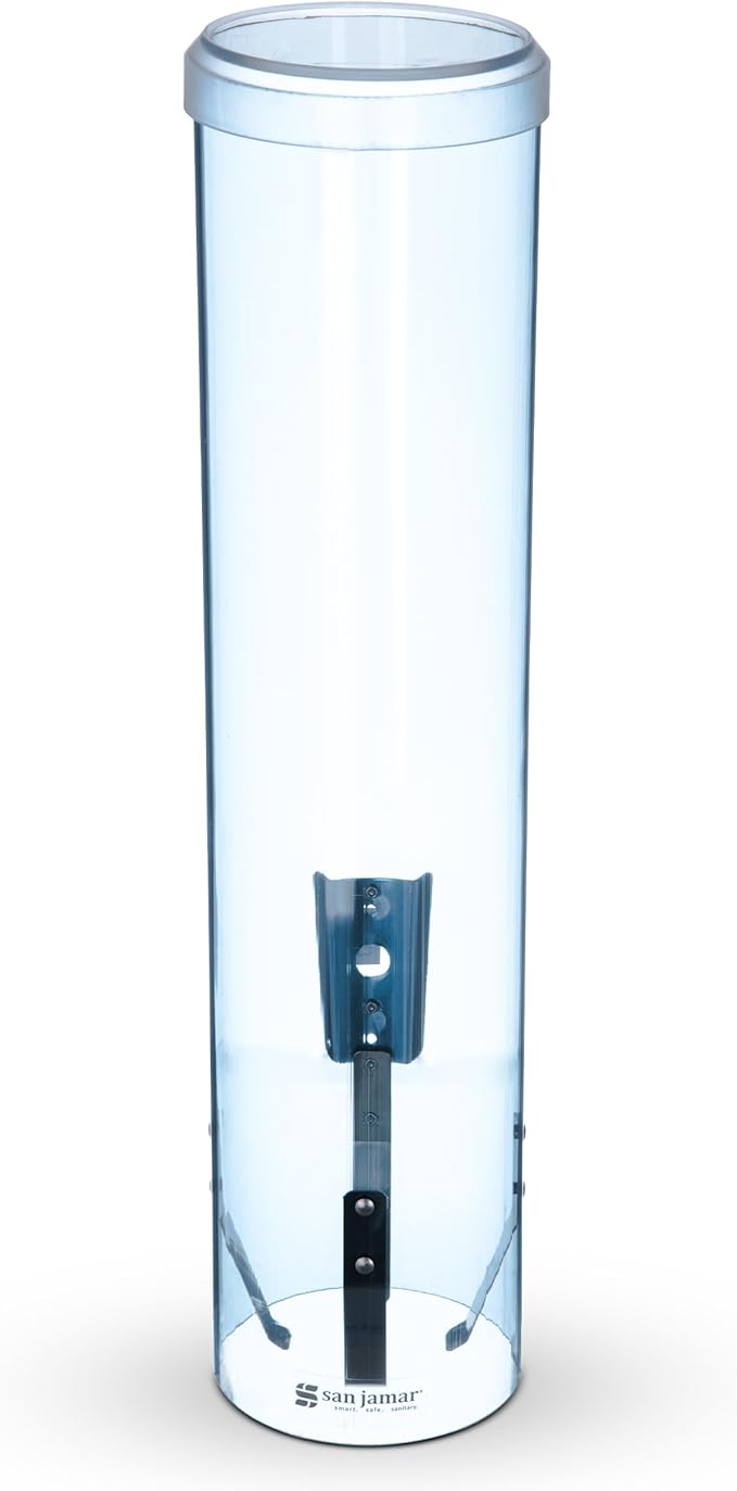 San Jamar Large Pull-Type Cup Dispenser 6-12 Oz. Flat Cups, 4.5 - 7 Oz Cone Cupz with Flip Cap for Restaurants, Home, and Office, Plastic, 16 Inches, Arctic Blue