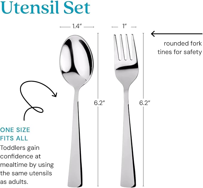 Ahimsa Stainless Steel Kids Utensils, Pediatrician Designed, Premium Silverware for Kids & Toddlers, Non Toxic, Dishwasher Safe, Classic Polished Fork and Spoon Set
