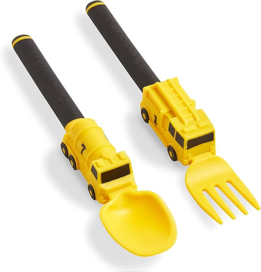 Dinneractive Utensil Set for Kids – Yellow Firefighter Themed Fork and Spoon for Toddlers and Young Children – 2-Piece Set