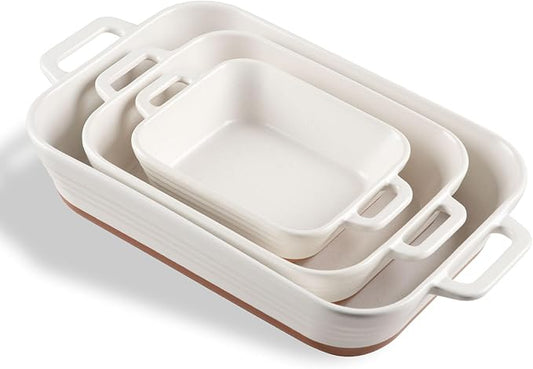 Sweejar Relief Casserole Dishes for Oven, Ceramic 9x13 Baking Pans Set for Cooking, Cake, Banquet and Daily Use, Rectangular Bakeware Set, Porcelain Baking Dish, Lasagna Pan Deep with Handles(Color Blocking)