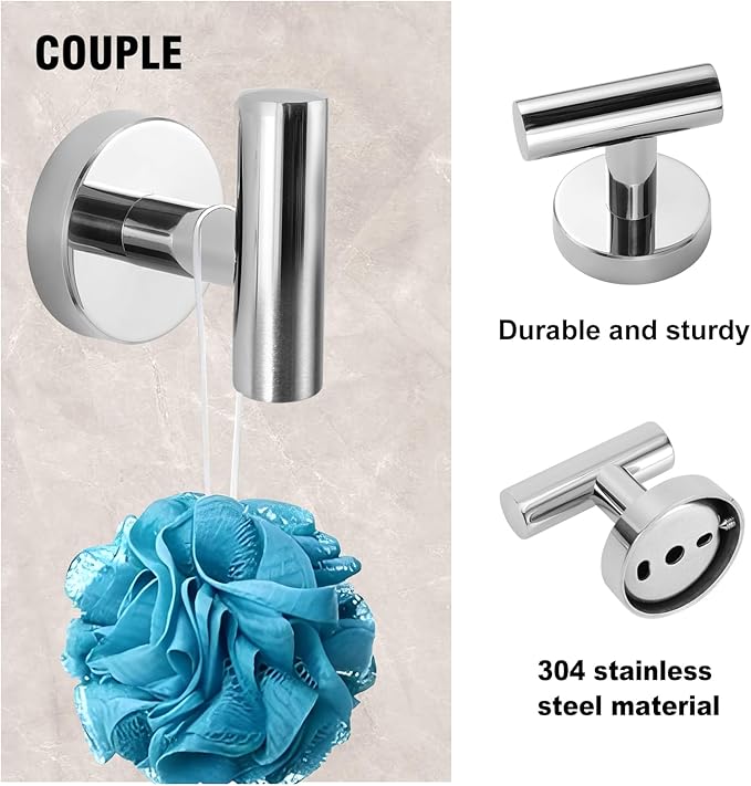 5-Piece Towel Racks for Bathroom, Stainless Steel Bathroom Accessories Set, Bathroom Towel Holder Wall Mounted, Sturdy Bath Towel Bar Set Bathroom Hardware Set (Chrome)