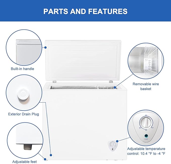 Deep Freezer 7 Cubic Feet, Chest Freezer 7.0 cu. ft, SMETA Freezer Chest Garage Ready, Freezing Machine for Home and Kitchen with Removable Basket Thermostat Control for Apartment, White